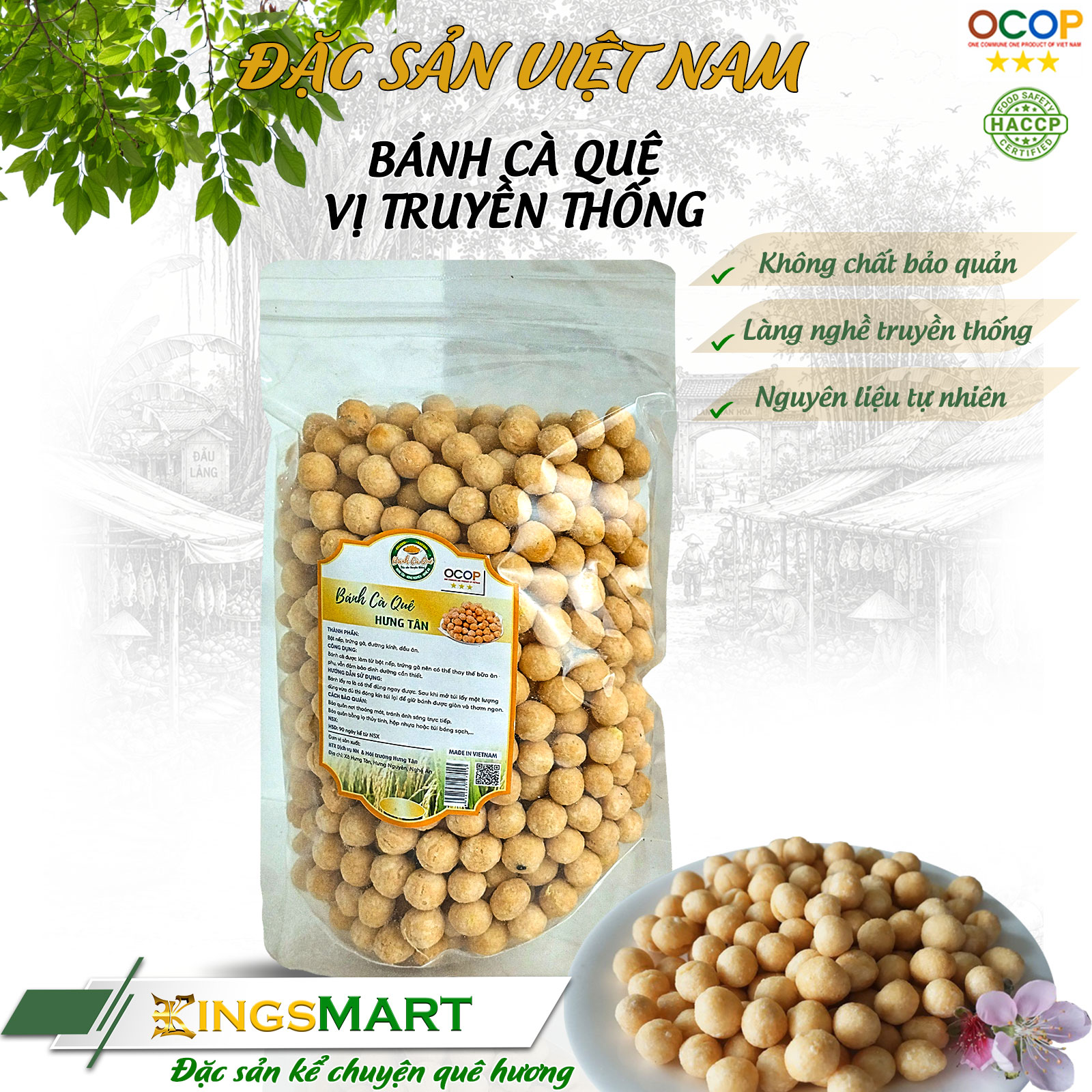 Bánh cà quê vị truyền thống – Thương hiệu Hưng Tân – Đặc sản Nghệ An – Túi 500g – Kingsmart