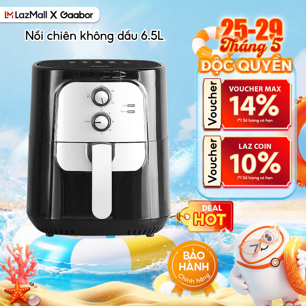 [PHIÊN BẢN GIỚI HẠN] Nồi chiên không dầu 6.5L Gaabor AF-65M01A dung tích lớn công suất 1400W màu đen bạc - Bảo hành 12 tháng 1 đổi 1
