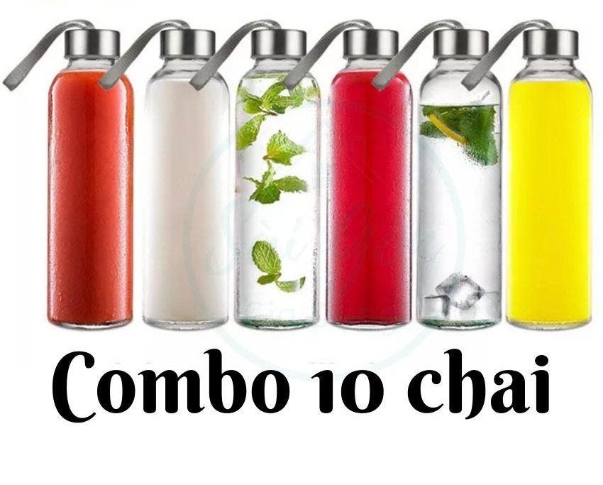 [HCM]Combo 10 Chai Thủy Tinh 300ml / 500ml với nắp có dây xách  Đựng nước Sữa Hạt Các Loại SG-C50