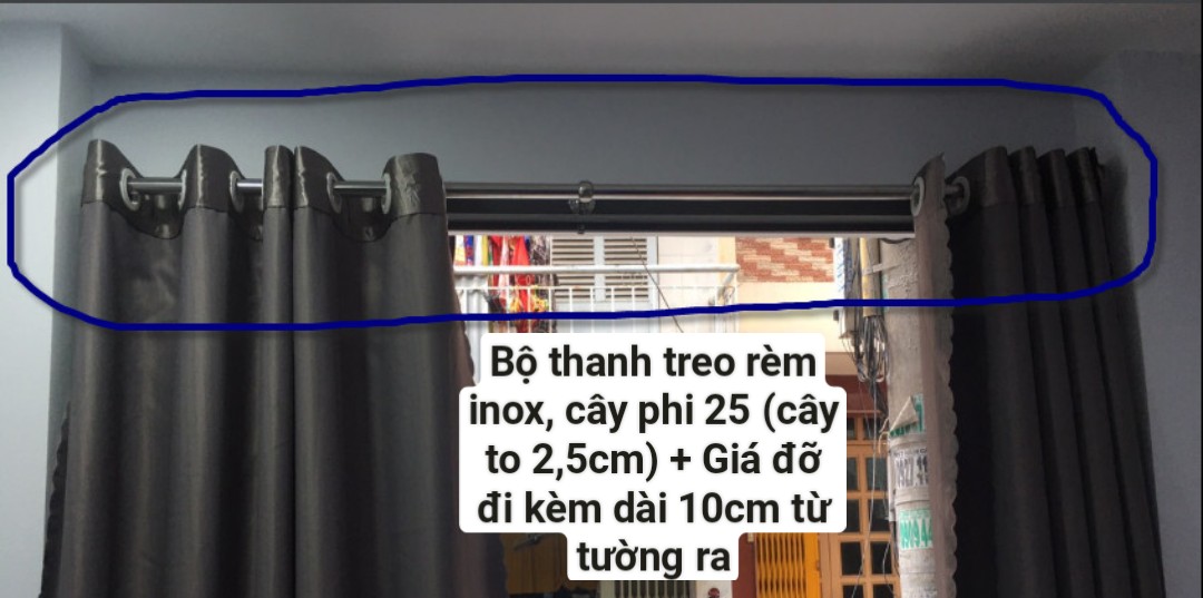 Thanh treo rèm cửa bằng inox dài 3m30 cây phi 25