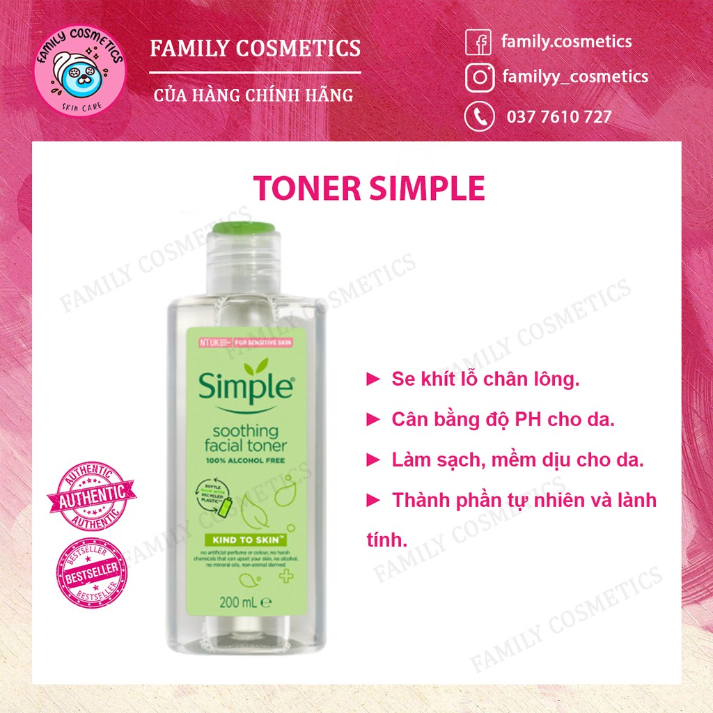 Toner simple - toner cho da nhạy cảm và da dễ nổi mụn 200ml