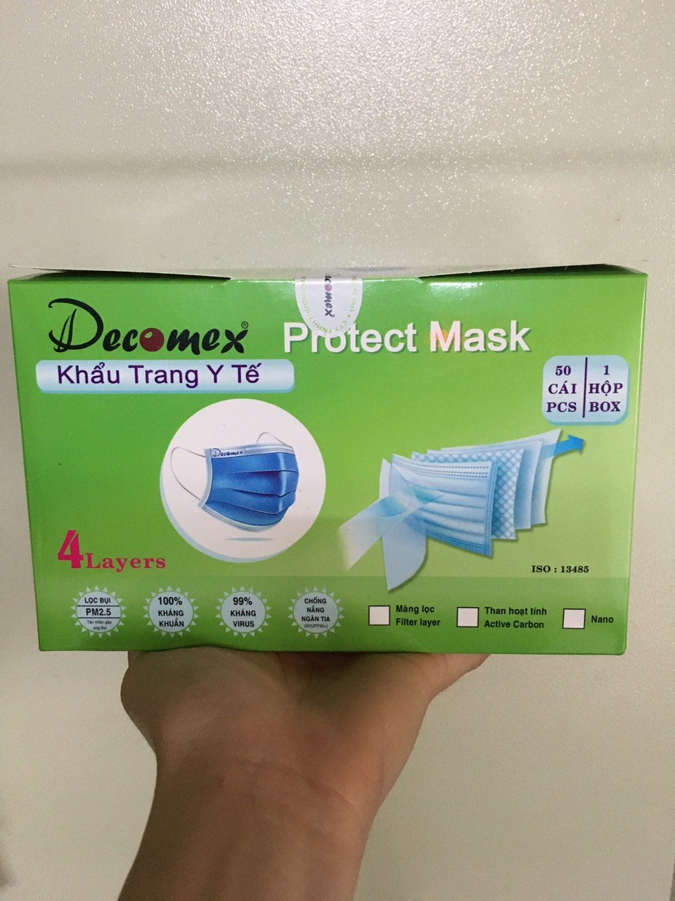 Khẩu trang y tế 4 lớp hộp 50 cái màu xanh dương nhạt