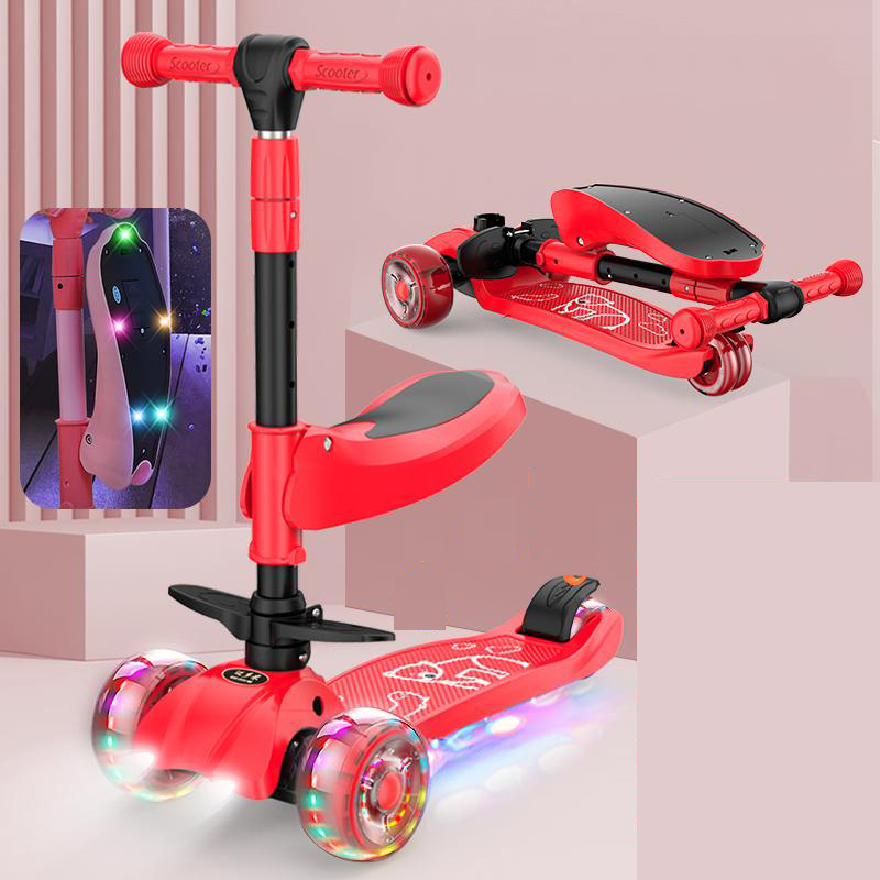 Xe scooter cho bé kiêm xe cân bằng, có ghế gấp gọn, có nhạc và đèn chiếu sáng, nâng hạ độ cao bánh xe 5 cm