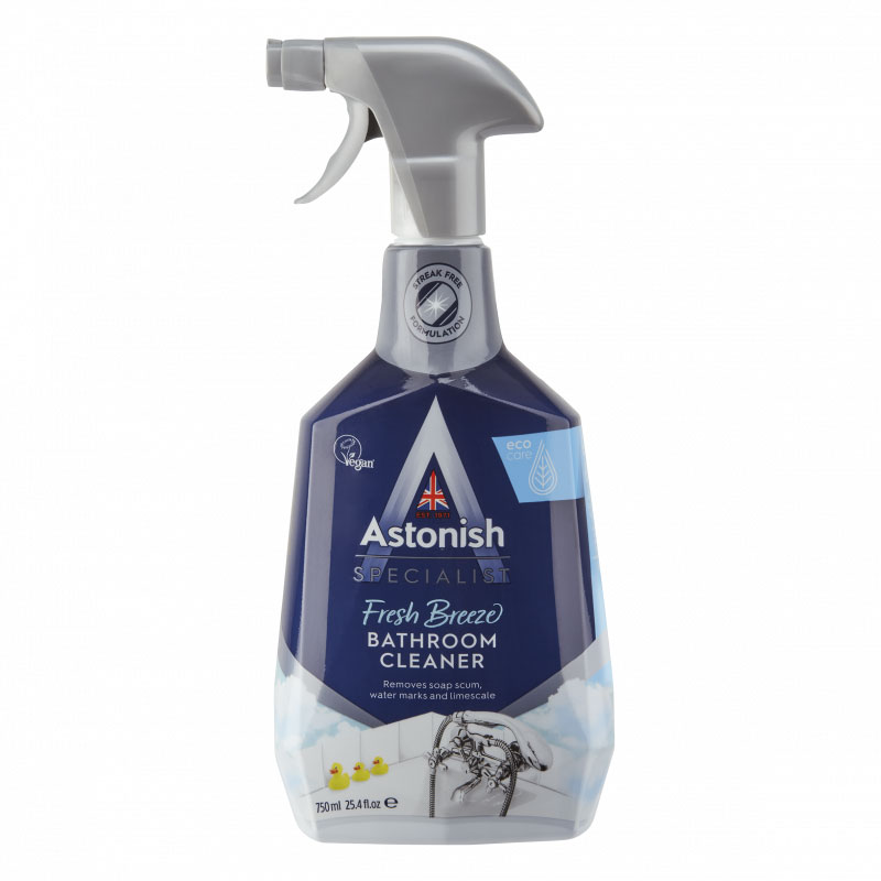 Bình xịt vệ sinh nhà tắm Astonish C6710 750ml thương hiệu Anh Quốc làm sạch hoàn toàn các vết bẩn mảng bám và các vết ố vết cặn phèn trên các thiết bị phòng tắm sứ vệ sinh sàn gạch tường gạch vách kính làm sáng bóng các thiết bị