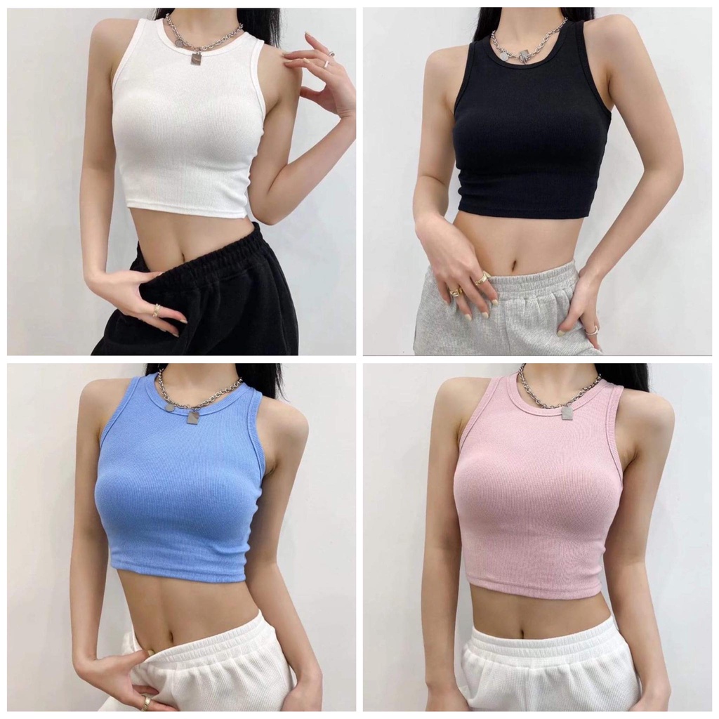 Áo croptop nữ 3 lỗ sát nách vải co giãn thoáng mát 5 màu