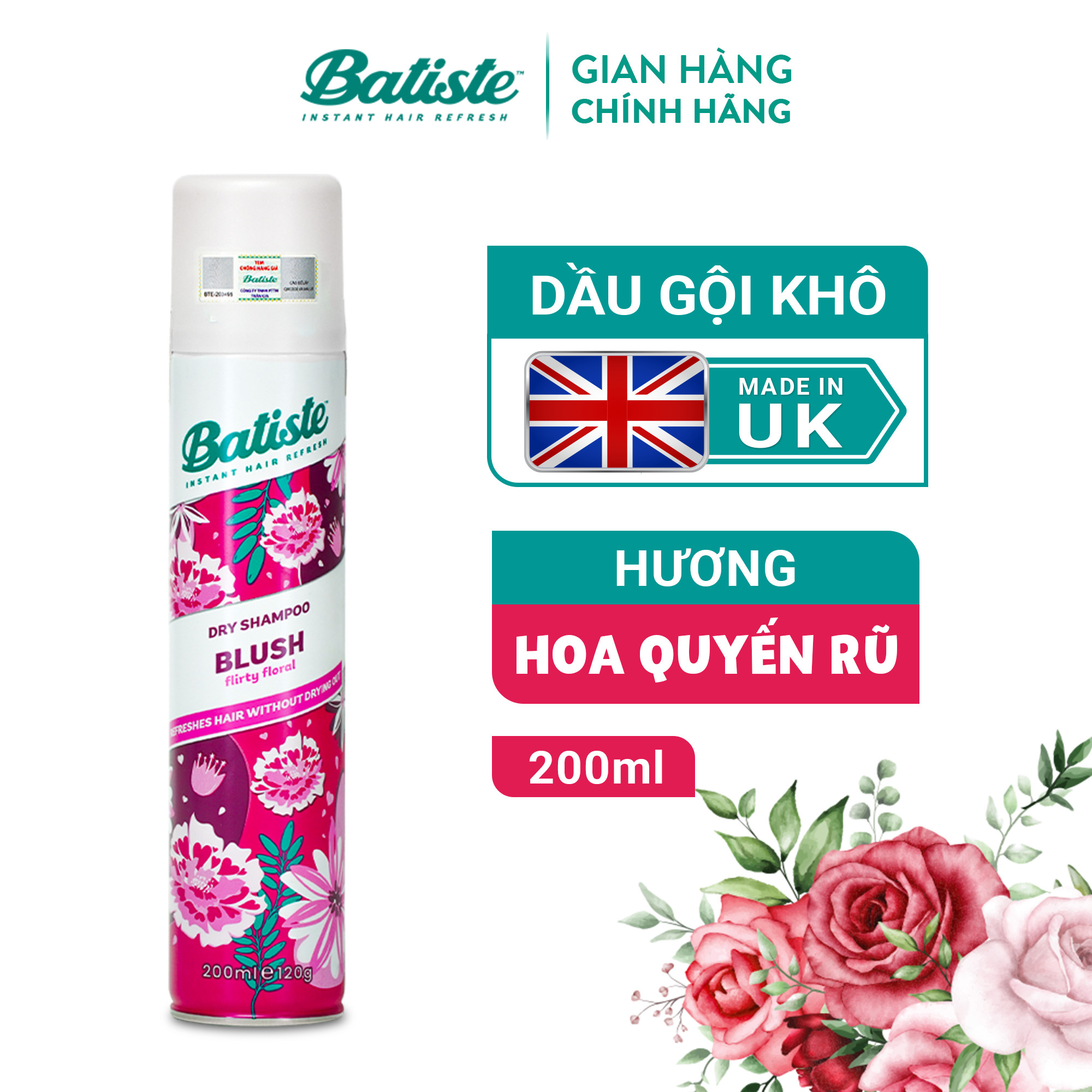 Dầu gội khô Batiste Dry Shampoo 200ml Blush