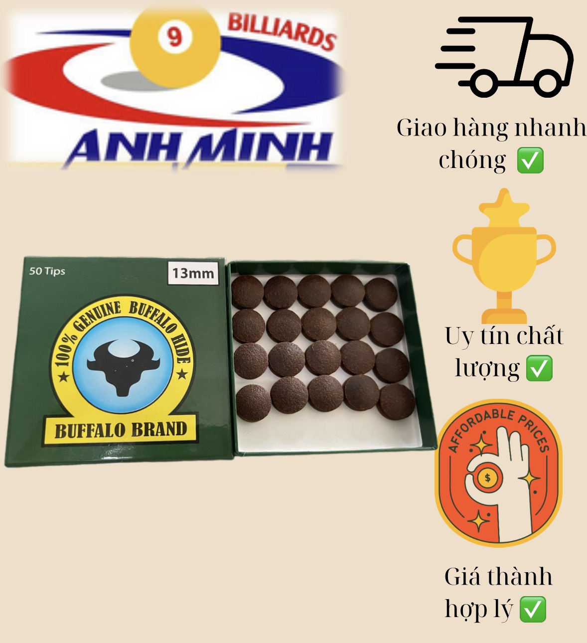 SET 10 ĐẦU CƠ BIDA TRÂU GIÁ 65K/SET (13MM)