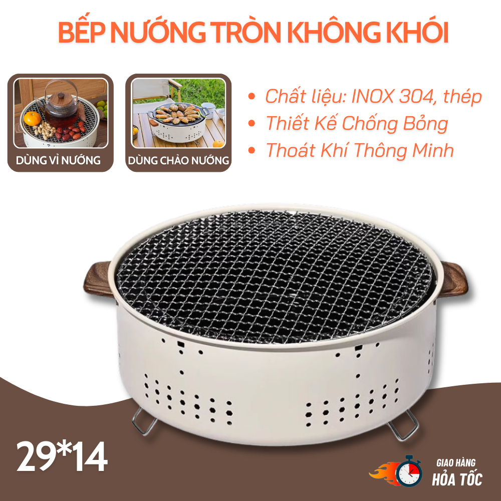 Bếp Nướng Than Hoa Không Khói Lò Nướng Thịt Thiết Kế Có Thau Đựng Than Riêng Biệt Dễ Vệ Sinh Luôn Sạch Sẽ