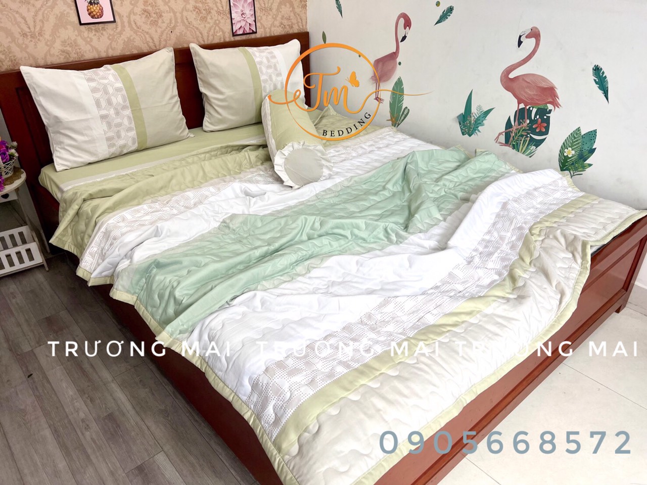 Chăn ga gối 5 món có chăn chần gòn kèm theo lụa tencel cao cấp mát mịn