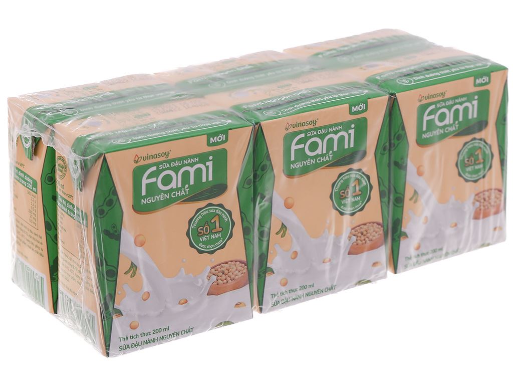Lốc 6 hộp sữa đậu nành nguyên chất Fami 200ml