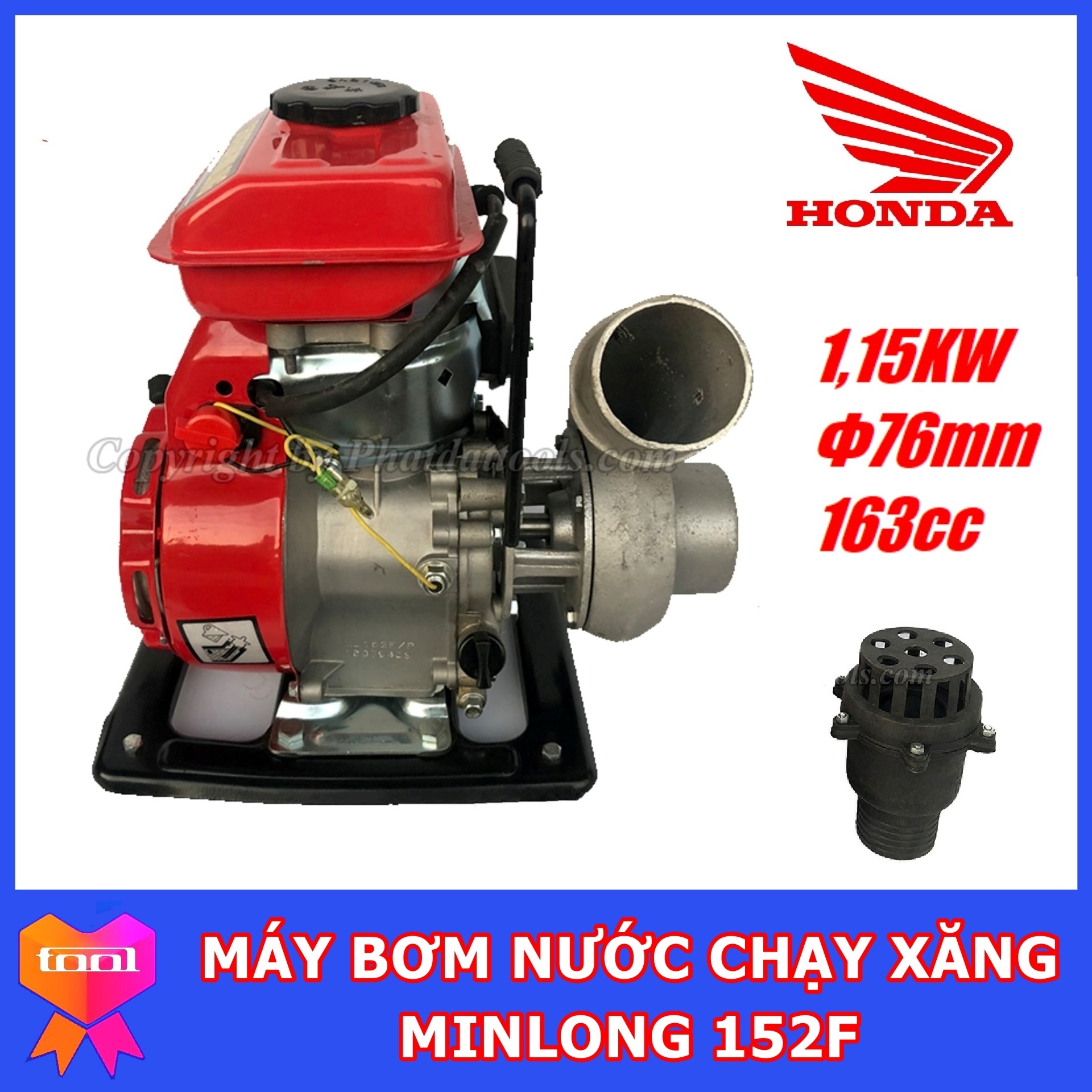 Máy bơm nước chạy xăng minlong 152 - ống phi 76mm - động cơ 4 thì - bảo hành 12 tháng