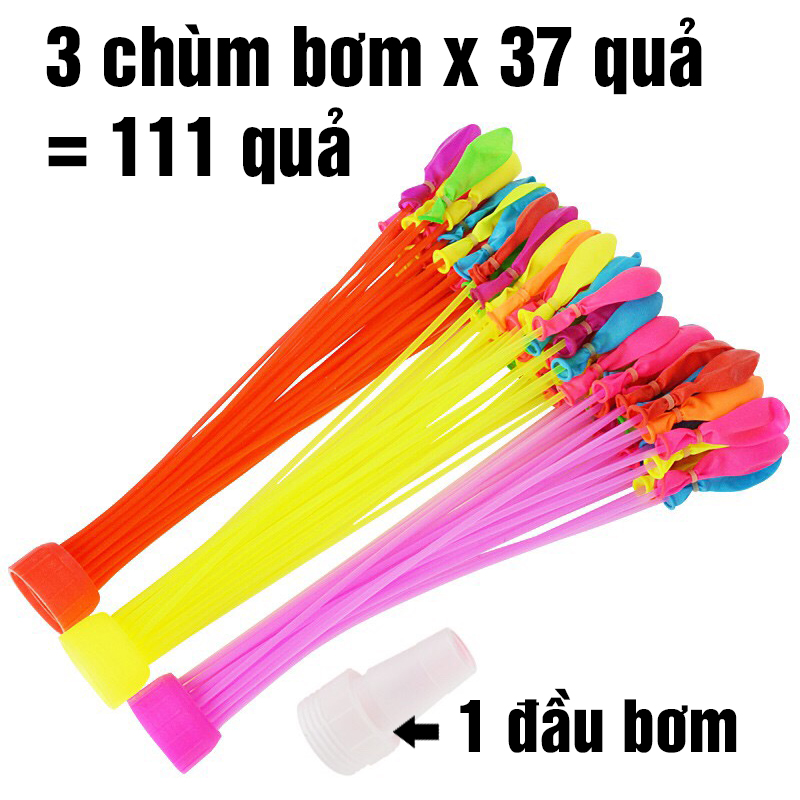 Bộ 111 quả Bóng bay nước đã được lắp sẵn vào 3 chùm và 1 đầu nối vòi nước, Bóng nước chùm, Bong bóng nước, Magic Balloons, Bóng nước chùm