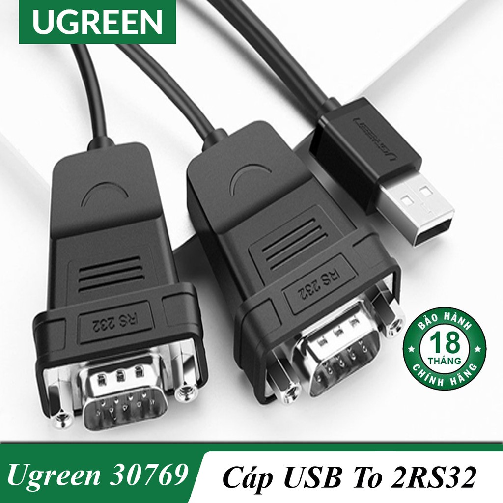 Cáp chuyển usb 2.0 to 2 com rs232 ugreen 30769 chính hãng