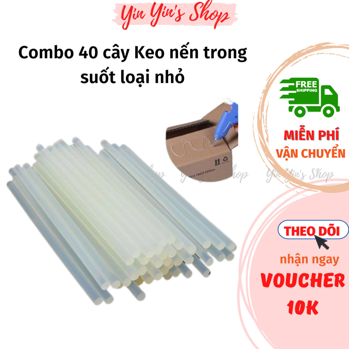 Combo 40 Cây Keo Nến Silicon Trong Suốt Loại Nhỏ Cao Cấp Dùng Cho Súng Bắn Keo Đường Kính 7Mm Dài 26Cm, Siêu Dính Bền Chắc