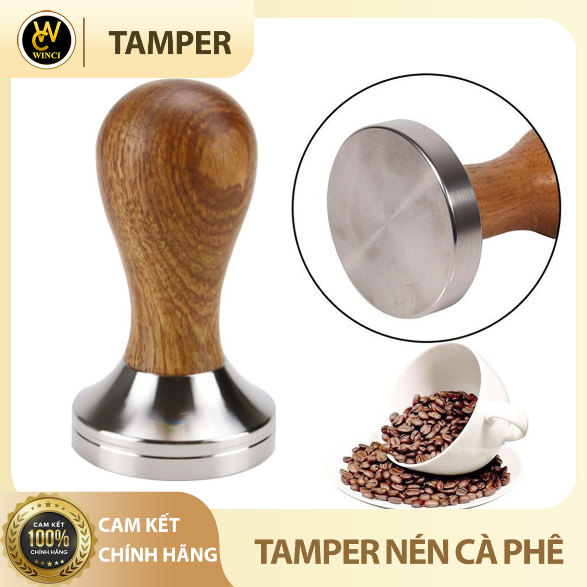 Tamper INOX cho máy pha cà phê WINCI, Dụng cụ nén cà phê chuyên nghiệp