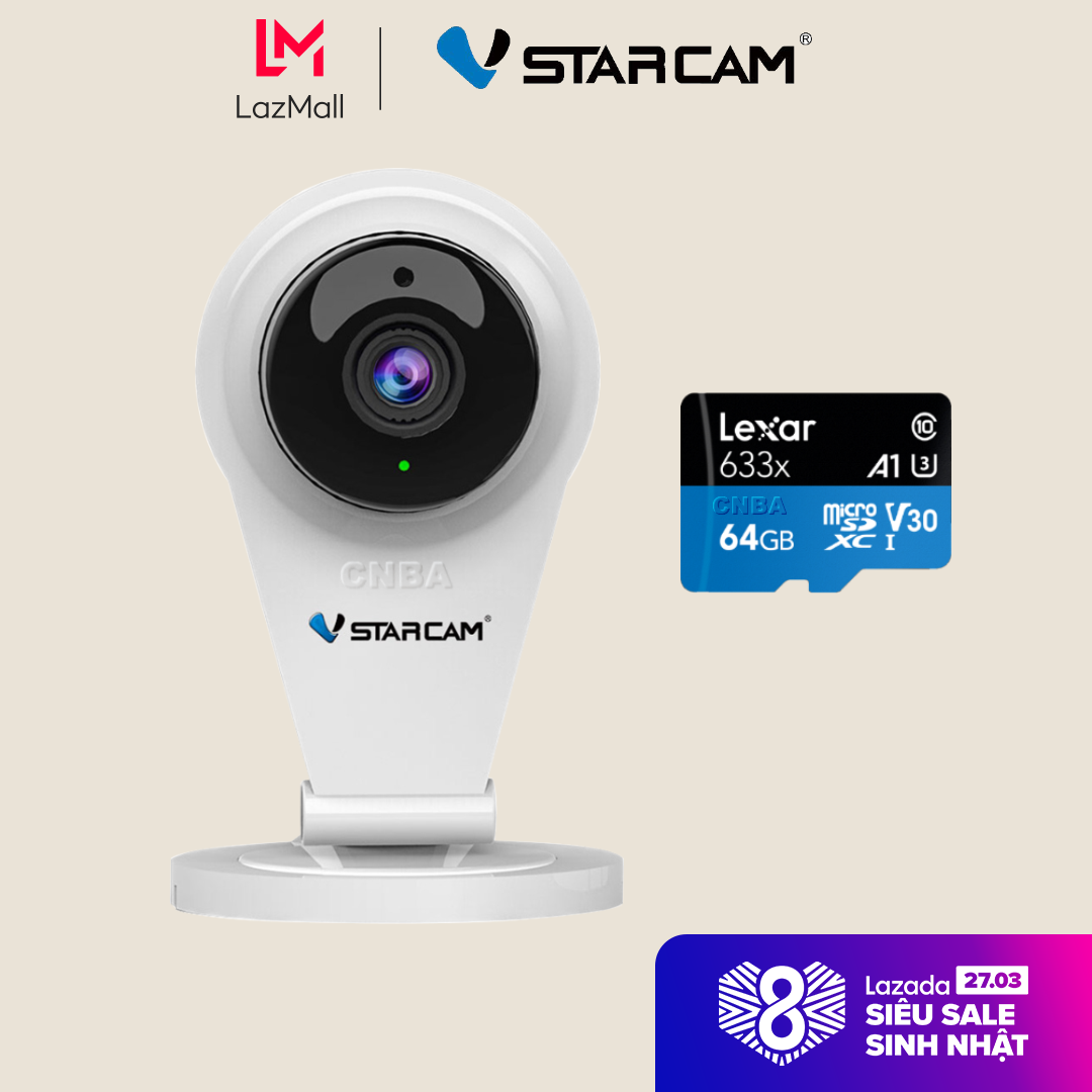 Camera wifi ip vstarcam g96 hd 720 1mb , hồng ngoại ban đêm ,kèm thẻ 64gb