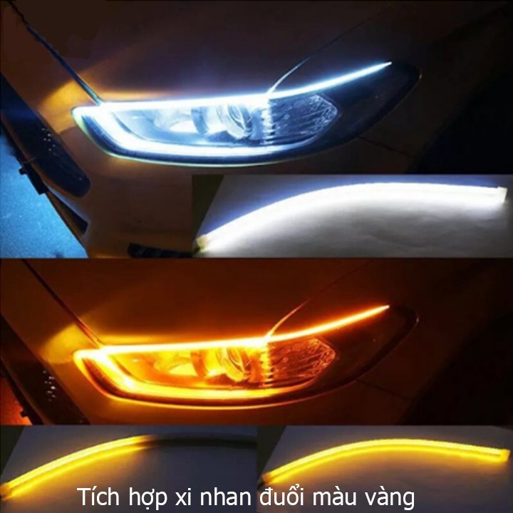 Bộ 2 led dây đèn mí ô tô tích hợp xi nhan đuổi 30cm - 45cm - 60cm silicon chống nước