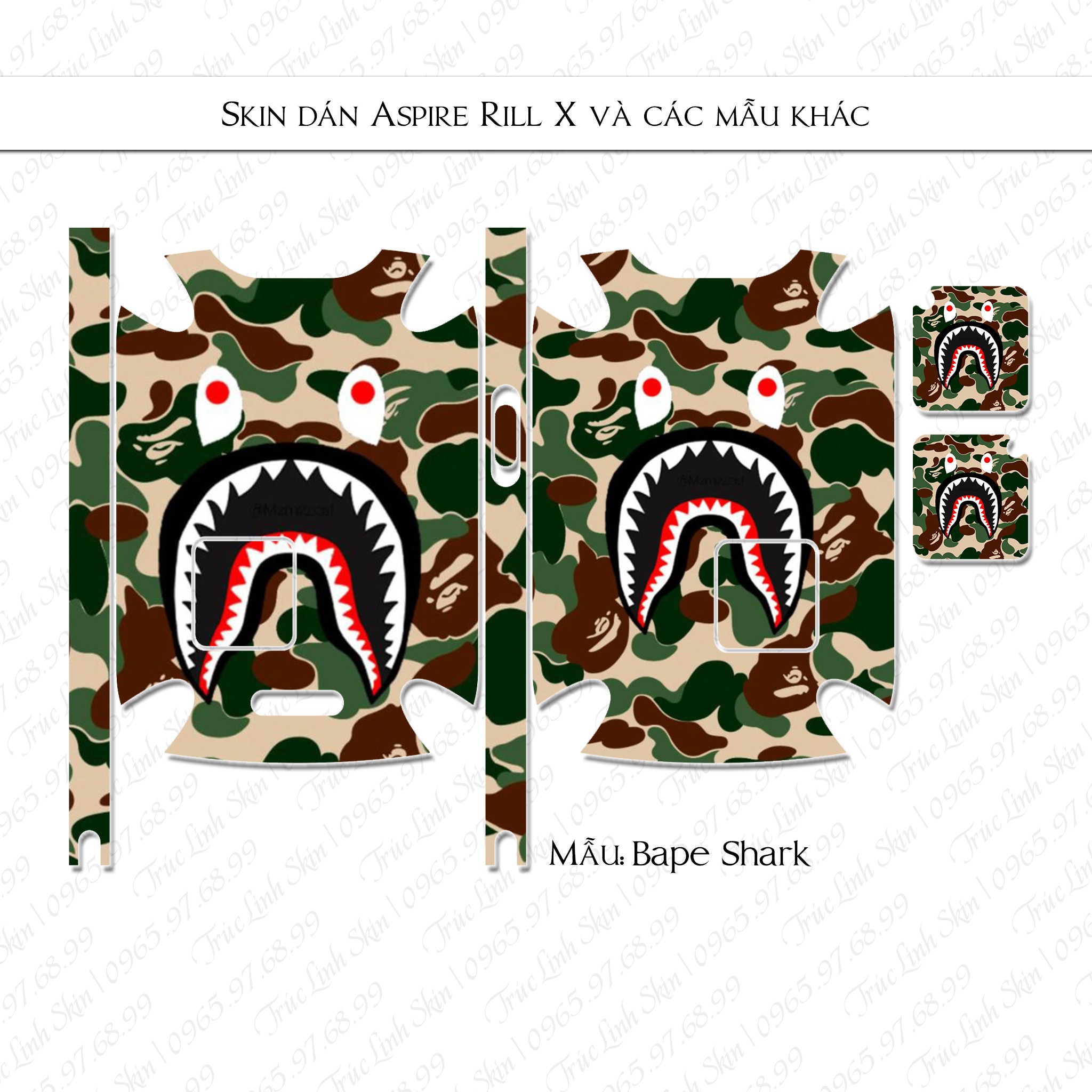 Miếng dán skin cho Riil X mẫu Bape Shark (decal dễ dán, đã cắt sẵn)