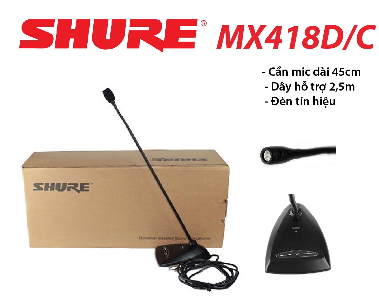 Micro cổ ngỗng đơn hướng Shure MX418D/C