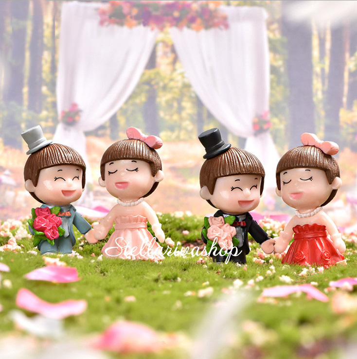 Tượng cặp đôi cô dâu chú rể trang trí tiểu cảnh, terrarium, trang trí bánh kem