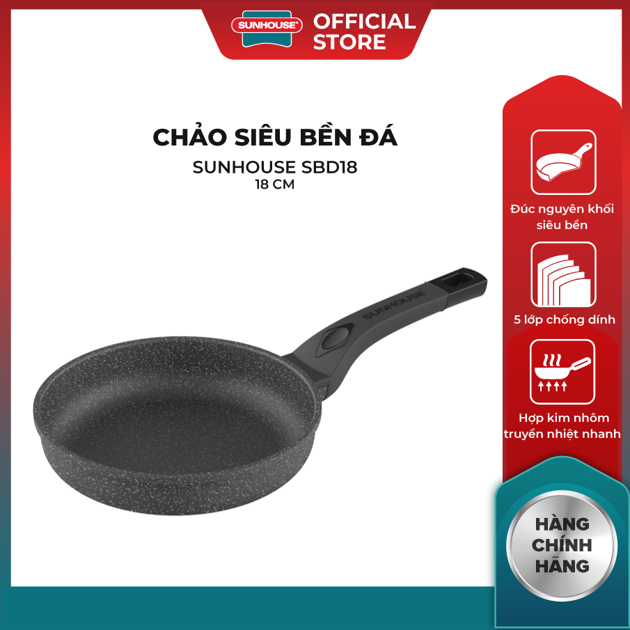 Chảo siêu bền đá Sunhouse SBD18 - Đường kính 18cm - Không dùng được với bếp từ