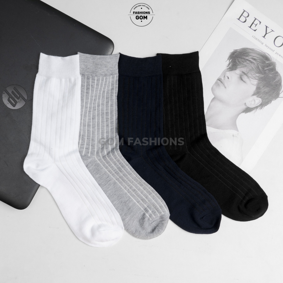 [COMBO 4 ĐÔI] Tất Cổ Cao Mang Giày Tây Cotton Cao Cấp, Vớ Nam Cao Cổ Họa Tiết Gân Chìm Lịch Lãm - LUXIS-TAY-CB4