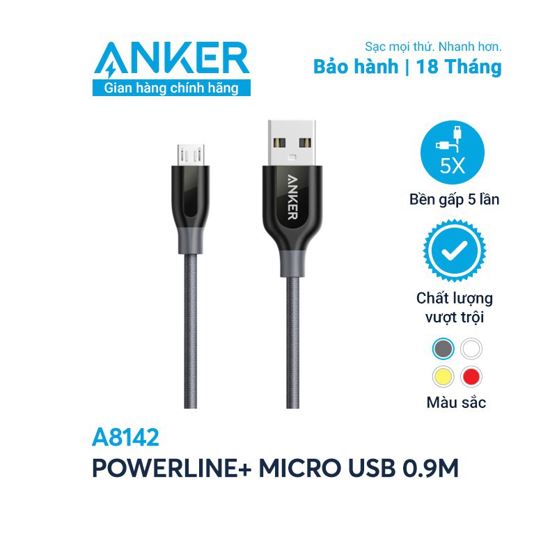Cáp Sạc Anker Powerline+ Micro Usb Dài 0.9M Kèm Bao Da- A8142