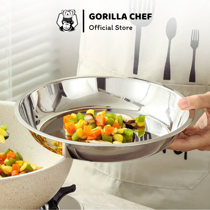  Đĩa inox trơn GORILLA CHEF thiết kế đơn giản sang trọng đa năng 18-28cm 