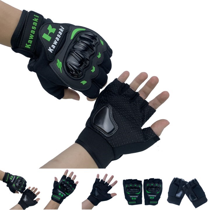 Bán sỉ - Găng tay motor Kawasaki cụt ngón, có gù - Găng tay thể thao chuyên nghiệp
