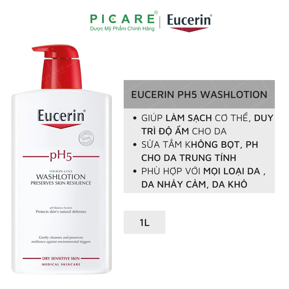 [GIẢM 20K ĐƠN 399K] Eucerin Sữa Tắm Và Rửa Mặt Dành Cho Da Nhạy Cảm pH5 1000ml