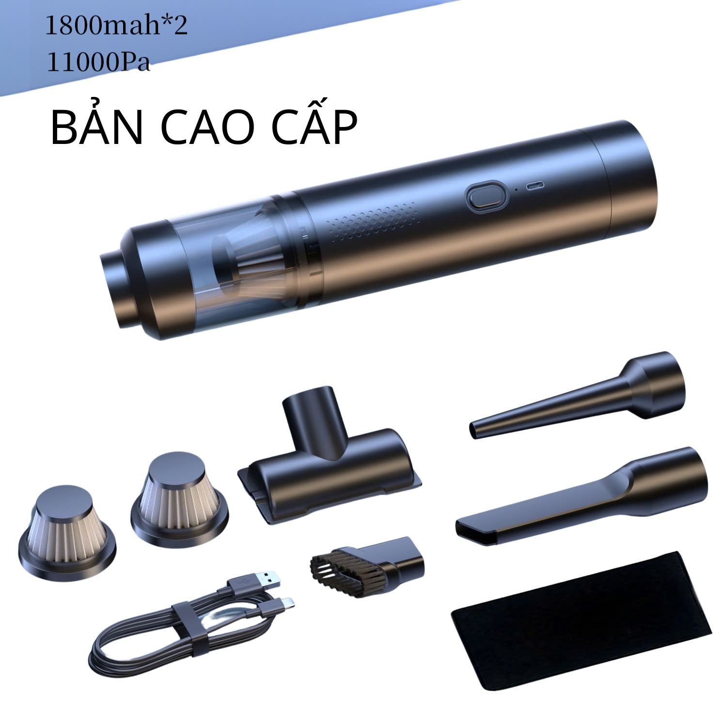 Máy Hút Bụi Cầm Tay Mini Không Chổi Than 11000Pa – Pin 3600mAh – 4 Đầu Hút & Thổi Đa Năng