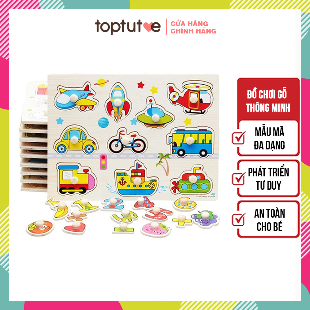 Đồ chơi gỗ thông minh bảng ghép hình núm Bảng gỗ có núm cho bé loại to đẹp 22×30cm toptutoe