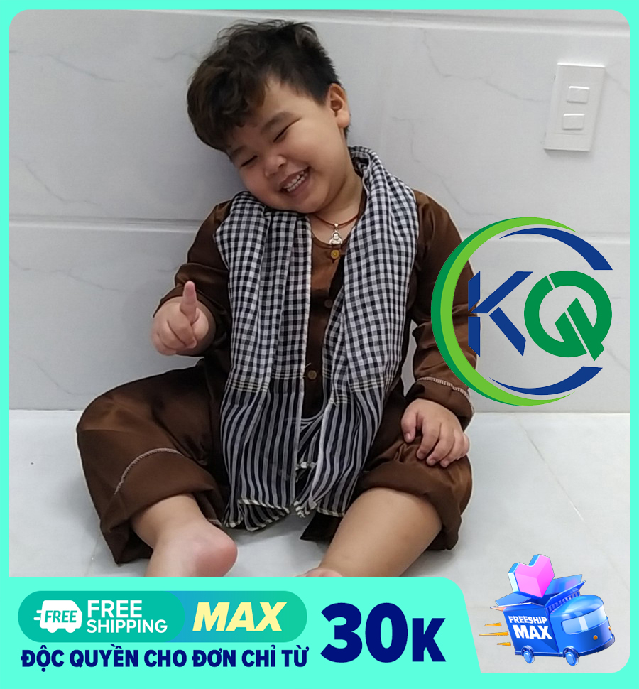 BỘ QUẦN ÁO BÀ BA NAM BỘ CHO BÉ từ 7 đến 30kg, TẶNG KHĂN RẰN - VẢI PHI BÓNG