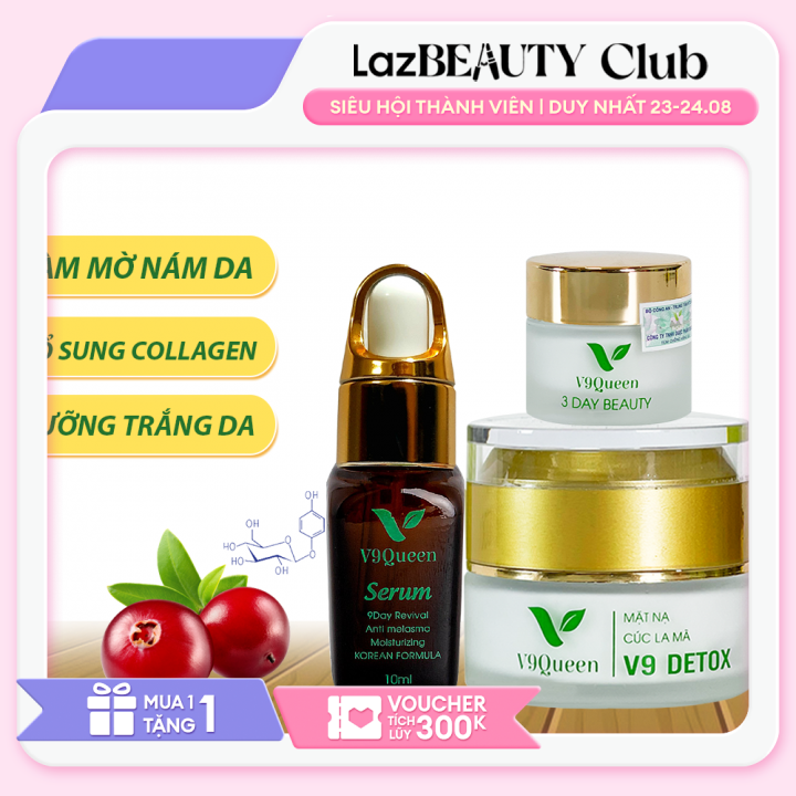 [COMBO] kem nám tàn nhang V9Queen, dưỡng da serum chuyên sâu, bộ chăm sóc da mặt V9 Detox 30ml, 9Day Revival 10ml, 3Day Beauty 10g