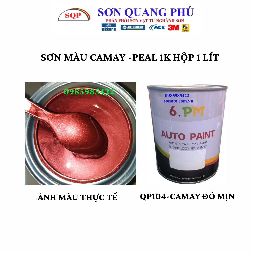 QP104 Sơn CAMAY bơ (pơ) màu đỏ mịn Autopaint lon 1 Lít - sơn oto xe máy giá rẻ, pearl SONQUANGPHU8856