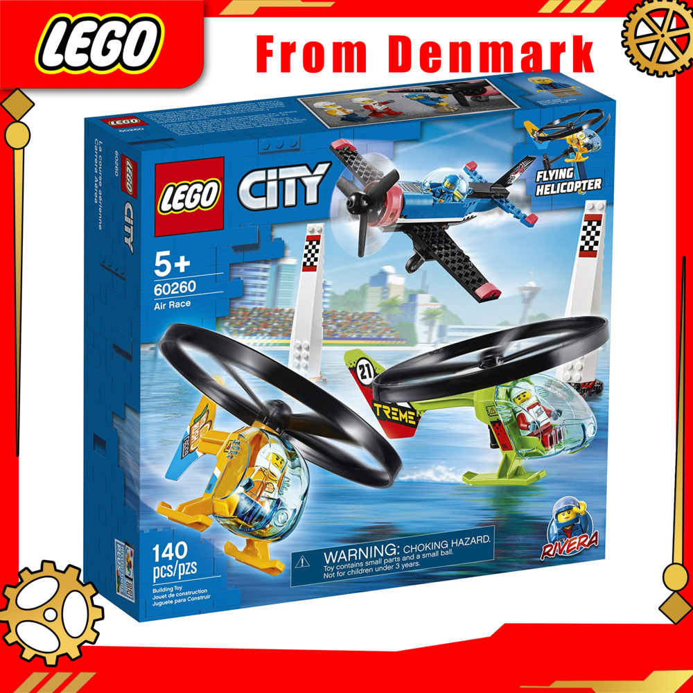 【From Denmark】LEGO City Air Race 60260 Flying Helicopter and Plane Toy, equipped with 2 teardown helicopters, stunt plane toy, 2 hangers, Plus Rivera, Xtreme and Vitarush Pilot minifigures , new 2020 (140 pieces) guaranteed genuine From Denmark