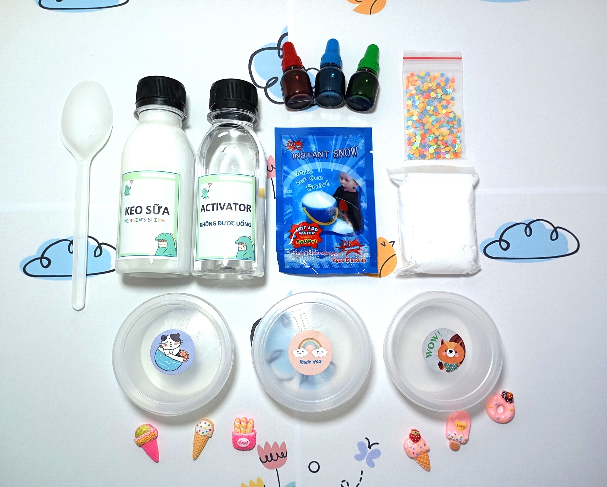 Bộ kit làm slime đầy đủ - bộ kit làm slime mây, slime bơ đơn giản, an toàn
