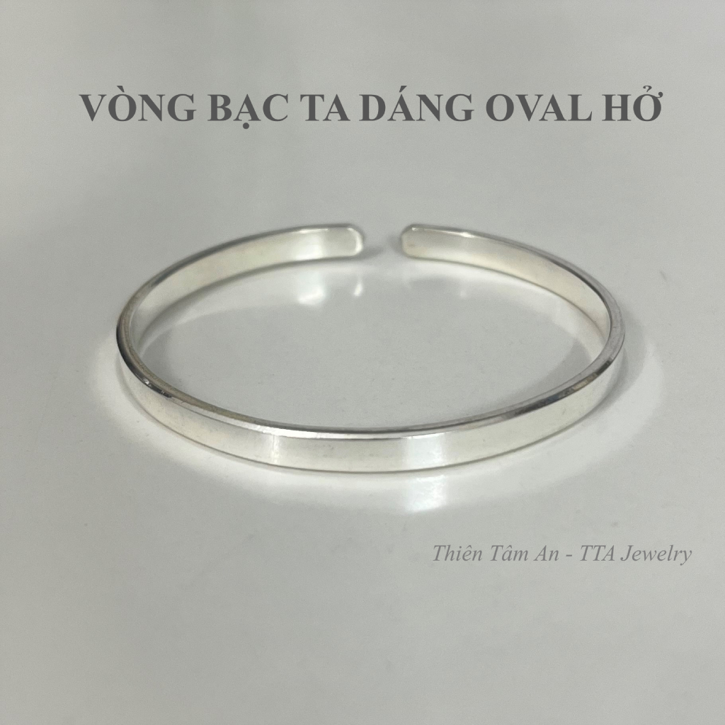 Vòng tay Bạc ta s990 Bản vuông dáng Oval hở dễ dàng điều chỉnh theo ni tay dành cho bé gái bạn gái - Bạc thật TTA.L227