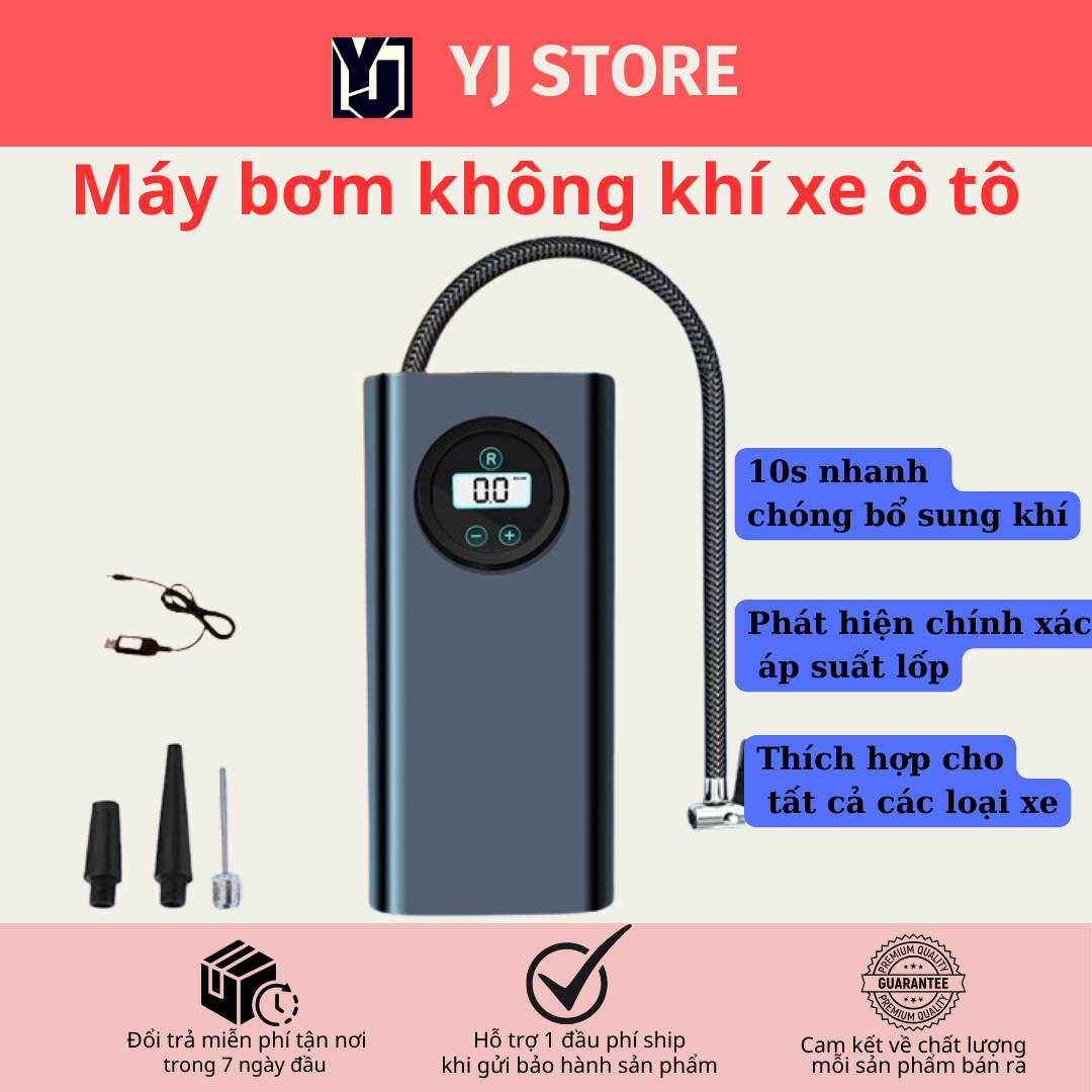 Máy bơm không khí không dây gắn trên xe, máy bơm lốp cầm tay có màn hình kỹ thuật số, thích hợp cho ô tô, xe máy, xe điện, xe đạp và bóng , siêu tiện lợi-YJ