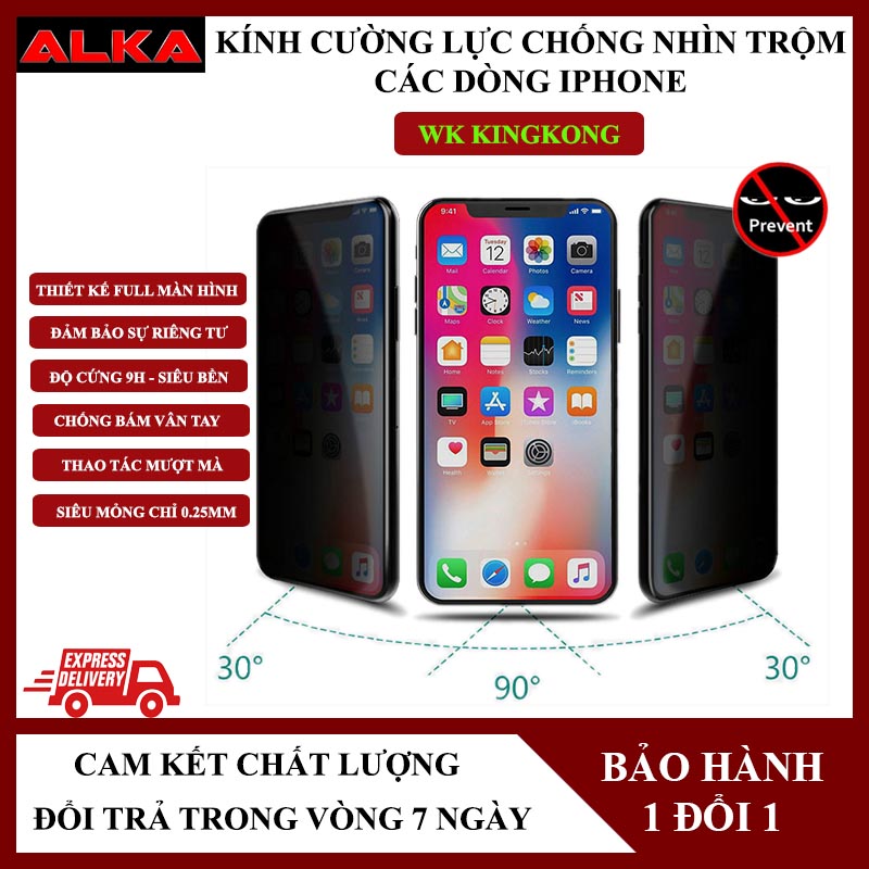 Kính cường lực chống nhìn trộm full màn hình, miếng dán màn hình Iphone WK, kính cường lực KingKong dành cho Iphone.