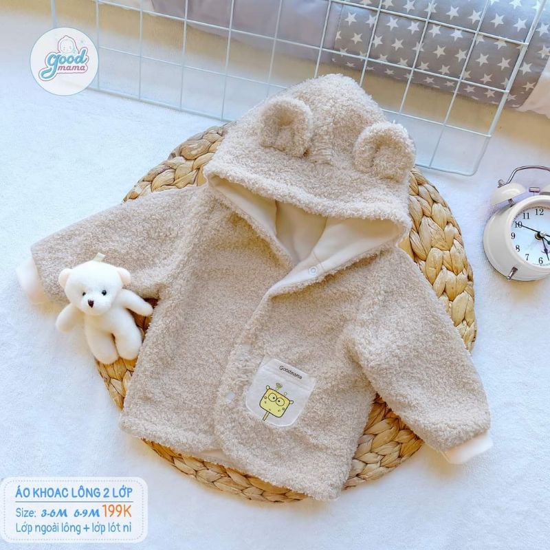 Goodmama - Áo khoác lông lót nỉ 2 lớp cho bé 5-9kg