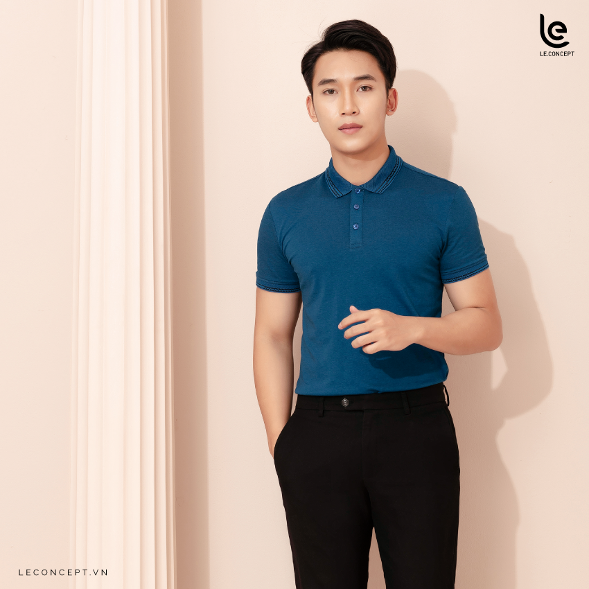 Áo thun polo nam màu xanh ánh dương LE.CONCEPT- Áo polo chất liệu Cotton mắt chim thoáng mát, chuẩn form - HOT NHẤT 2021