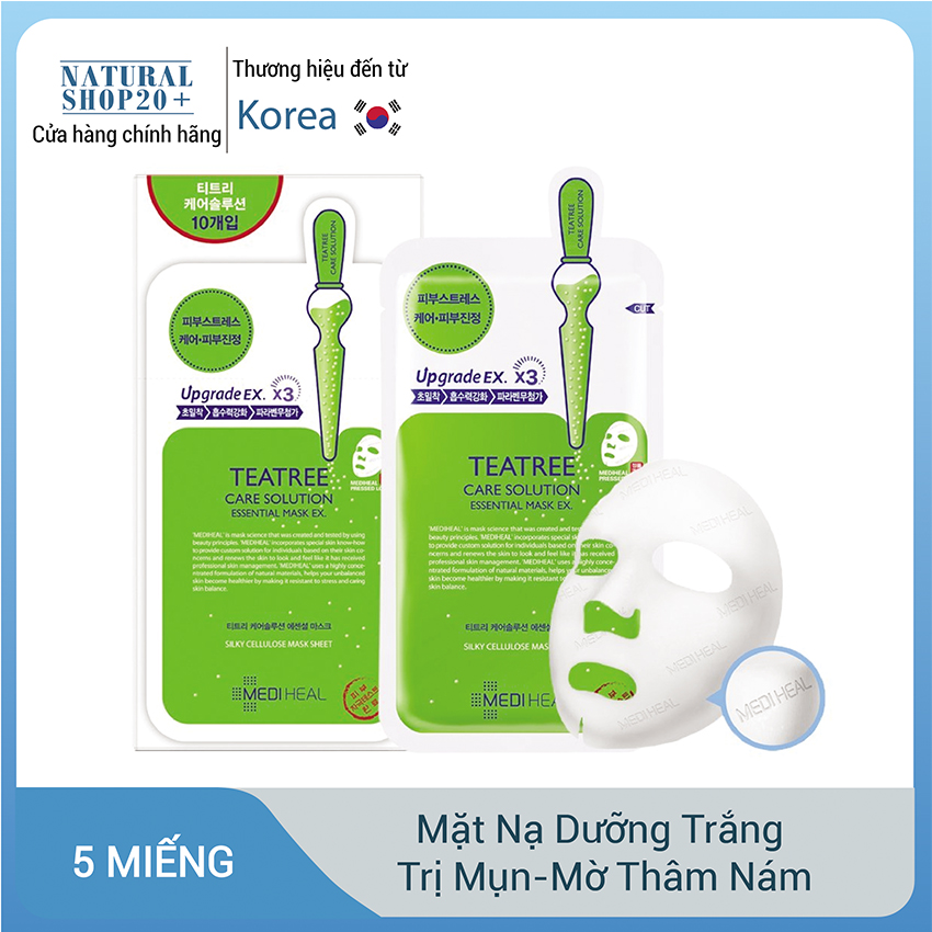 Combo 05 mặt nạ dưỡng da siêu dưỡng ẩm, làm dịu da cho làn da căng bóng, sạch mụn thâm và mềm mịn Hàn Quốc Mediheal Teatree Care Solution Essential Mask dạng giấy