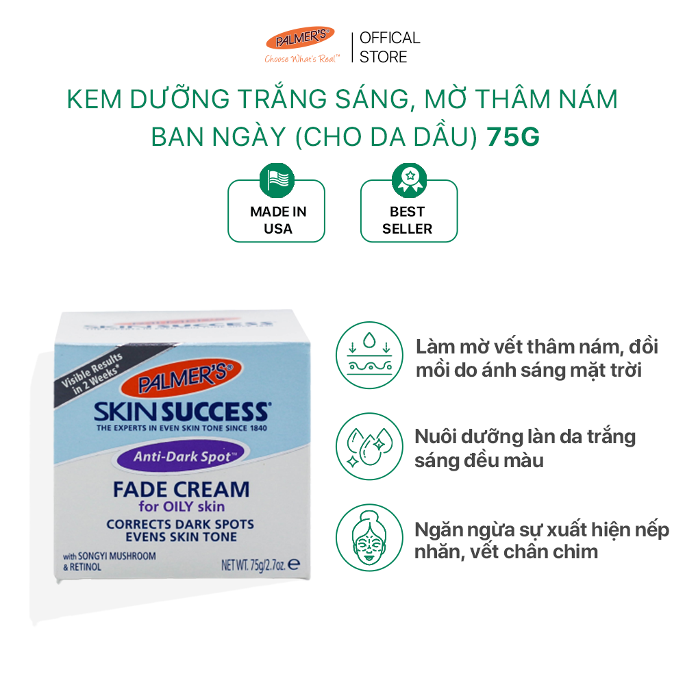 Kem dưỡng trắng sáng da ban ngày mờ thâm nám - tàn nhang Palmer's 75g