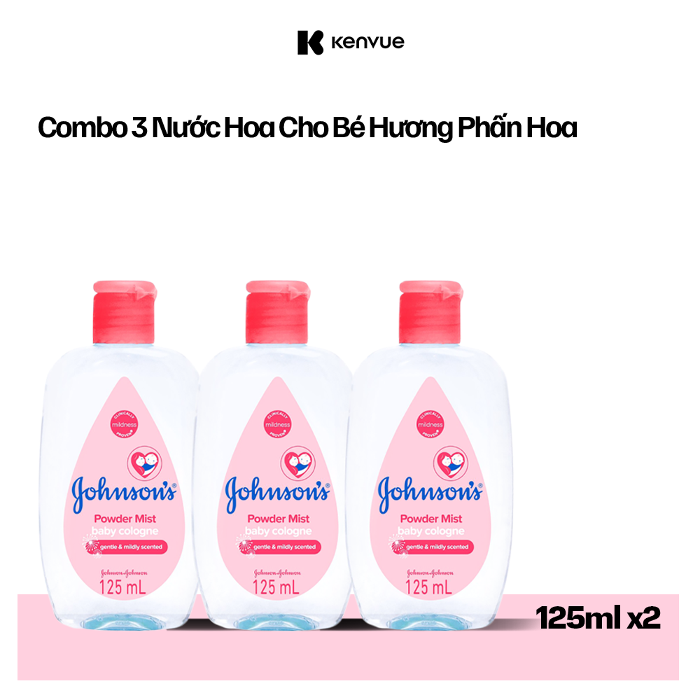 Combo 3 Chai Nước Hoa Cho Bé Johnson's Baby Cologne Hương Phấn Hoa Power Mist Baby Cologne 125ml