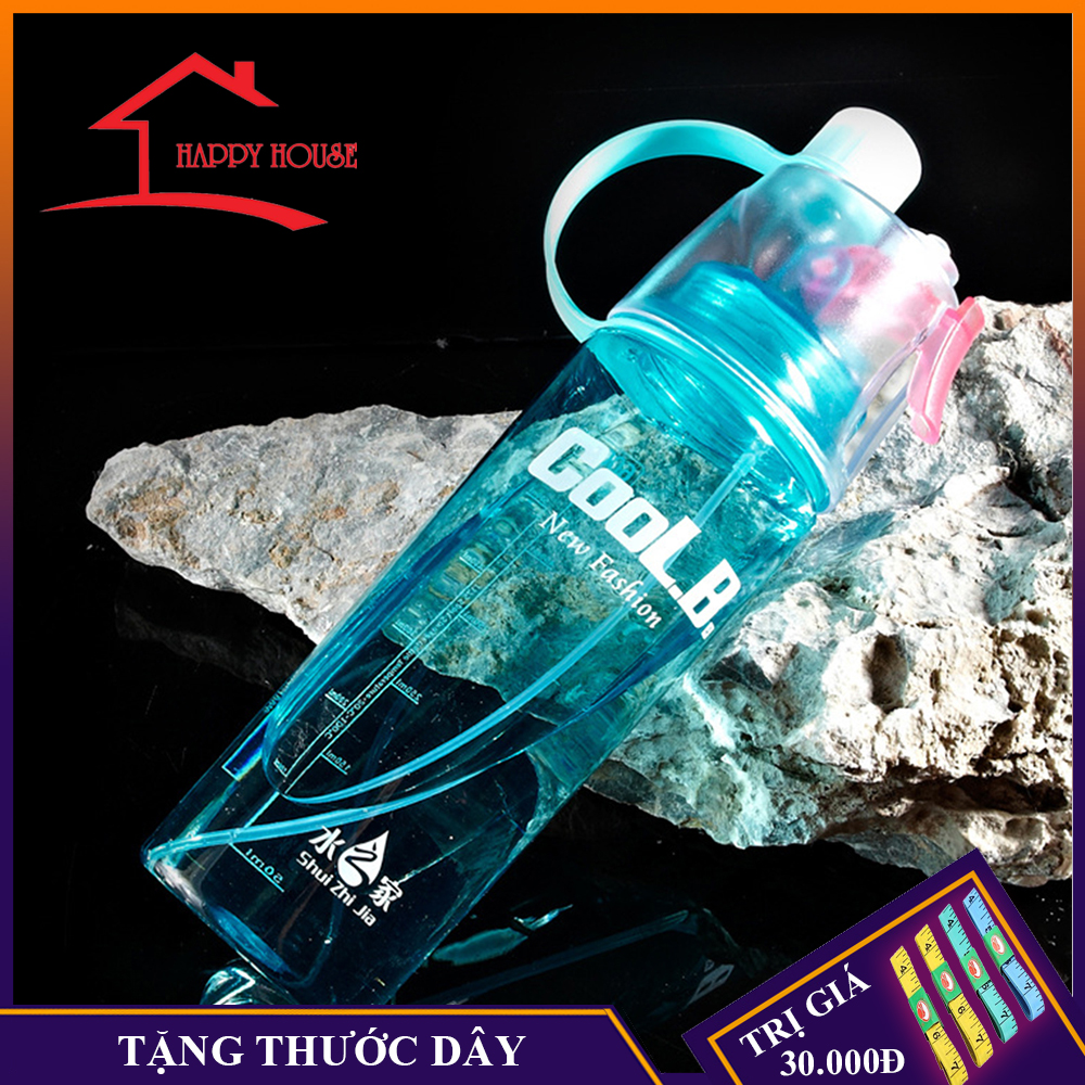 Bình nước thể thao có đầu xịt phun sương thể tích 600ml, bình nước thể thao phun sương 2 in 1 newB 600ml có vòi xịt, Bình nước tập GYM, đạp xe dã ngoại