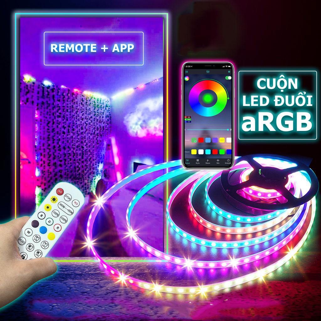 Dây led nháy đuổi, dây đèn led, dây đèn led đuổi argb 16 triệu màu, , điều khiển bằng điện thoại, led 5050 ip65 cao cấp