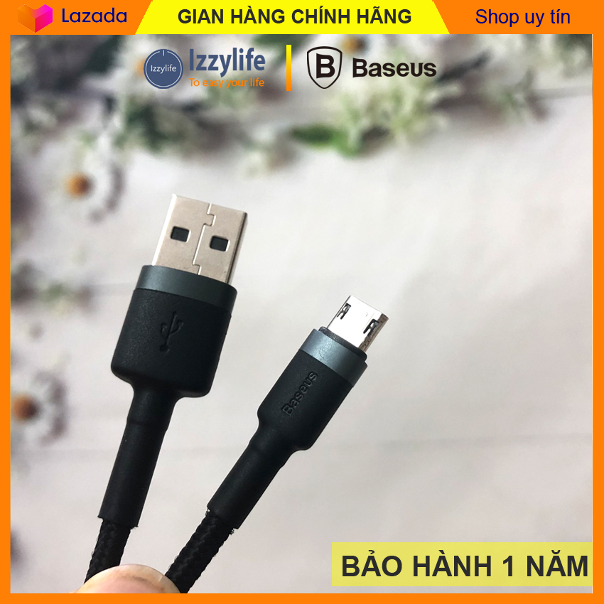 Dây sạc Samsung chính hãng Baseus dây sạc Micro USB sạc nhanh 2.4A truyền dữ liệu 480Mbps cáp dài 1m 2m phù hợp các loại android Samsung Oppo, LG
