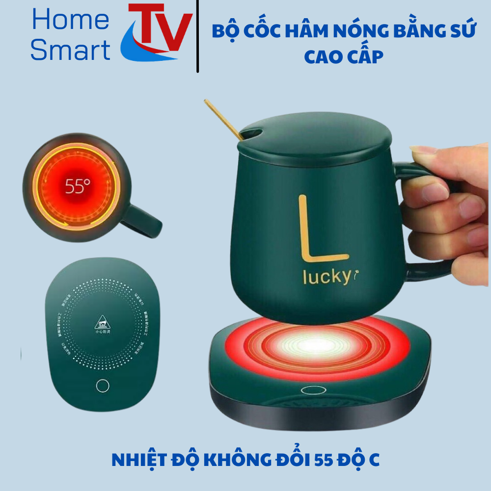 Đế Hâm nóng kèm cốc sứ cao cấp, Tặng thìa mạ vàng, Đế Hâm Nóng Cốc Đa Năng, cốc Hâm Nóng kèm đế điện, hâm nóng đồ uống, hâm sữa cho trẻ em, cốc pha cà phê