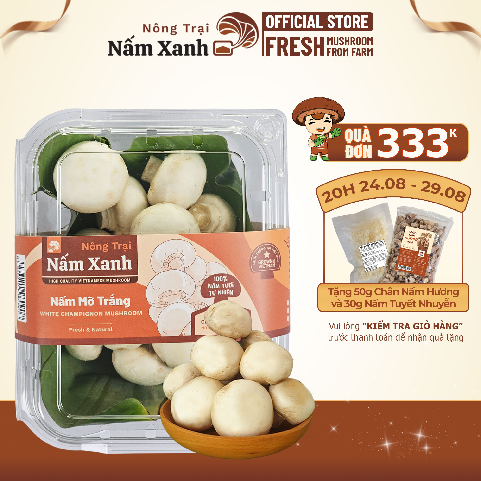 Nấm mỡ trắng tươi ngon thanh đạm mới mỗi ngày - nông trại nấm xanh